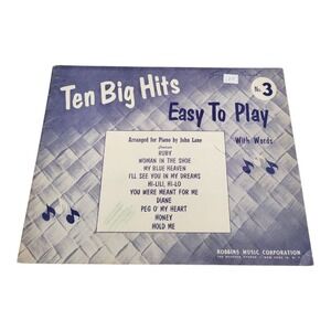 Ten Big Hits Easy to Play #3 Piano Sheet Music Book with Words 1954 John Lane